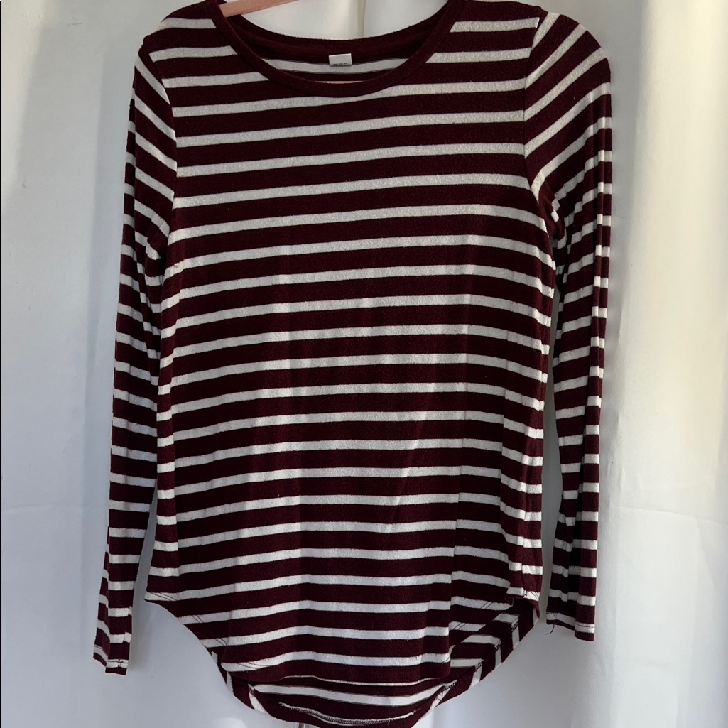 Old Navy Burgundy And White Striped Long Sleeve Tee